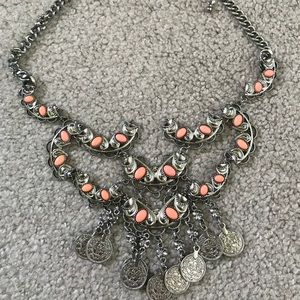 silver and peach statement necklace
